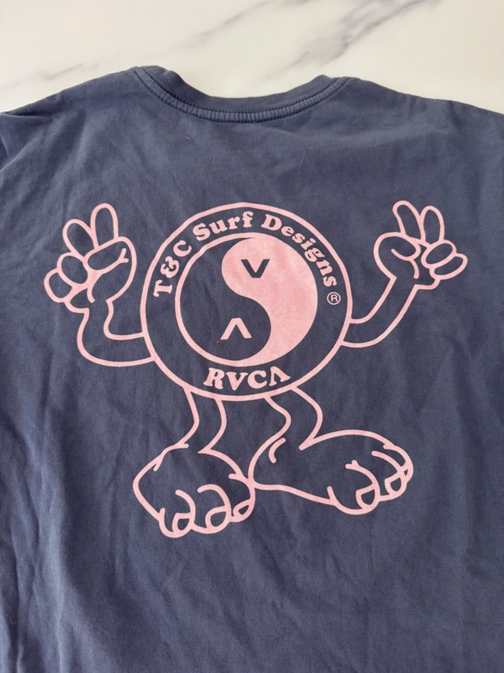 RVCA Navy Tee with Pink Hawaii Emblem - Picture 3 of 10